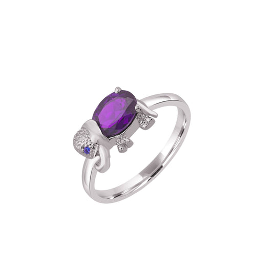 Sterling Silver Elephant Ring with Amethyst – Cute Animal Jewelry Gift for Women
