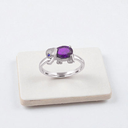Sterling Silver Elephant Ring with Amethyst – Cute Animal Jewelry Gift for Women