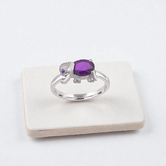 Sterling Silver Elephant Ring with Amethyst – Cute Animal Jewelry Gift for Women