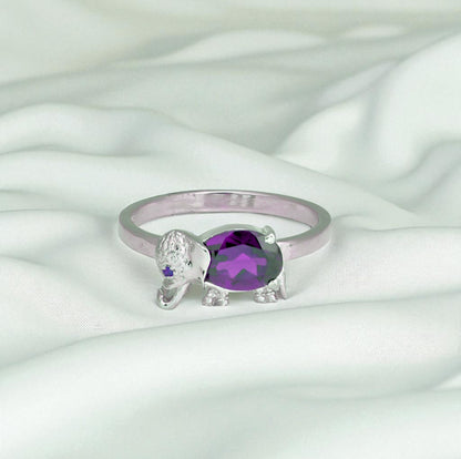 Sterling Silver Elephant Ring with Amethyst – Cute Animal Jewelry Gift for Women