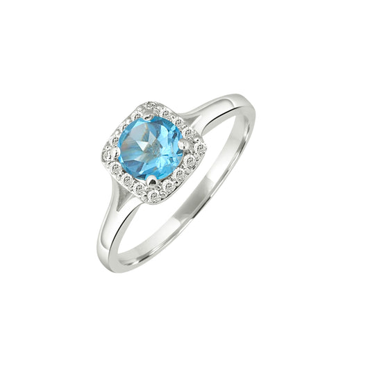 Blue Topaz Halo Ring – Sterling Silver Sparkling Sky Blue Gemstone Statement Jewelry