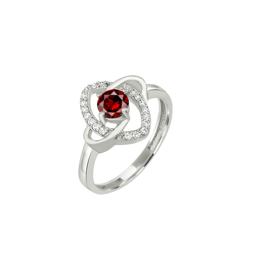 Sterling Silver Red Zircon Halo Ring – Unique Women’s Fine Jewelry