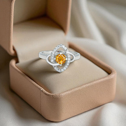 Sterling Silver Yellow Zircon Halo Ring – Elegant Women’s Gemstone Jewelry