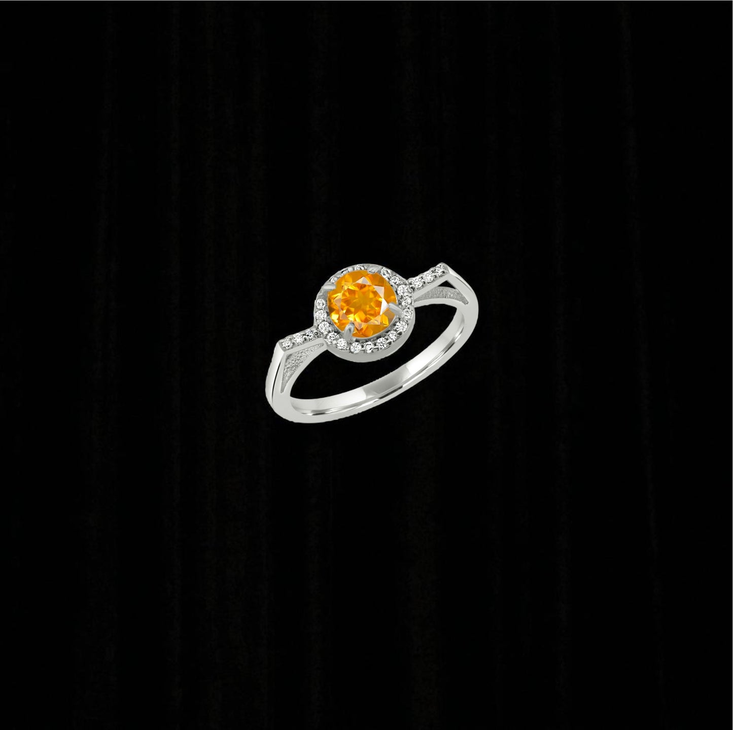 Radiant Citrine Zircon Halo Ring – Dazzling Sterling Silver Yellow Gemstone Jewelry