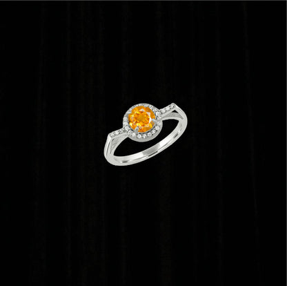 Radiant Citrine Zircon Halo Ring – Dazzling Sterling Silver Yellow Gemstone Jewelry