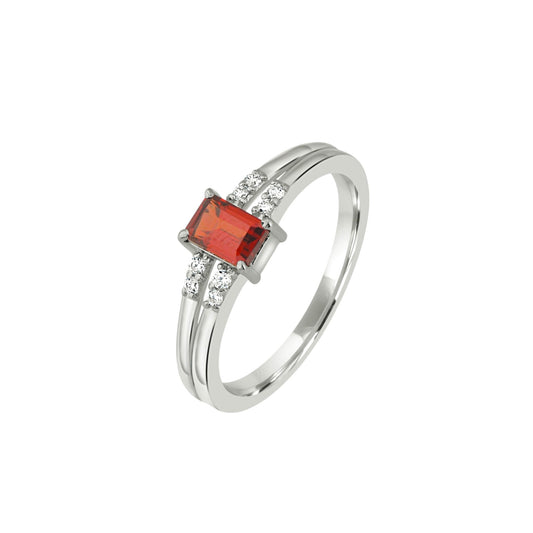 Modern Baguette Red Garnet and Zircon Ring – Sterling Silver Art Deco Gemstone Jewelry for Women