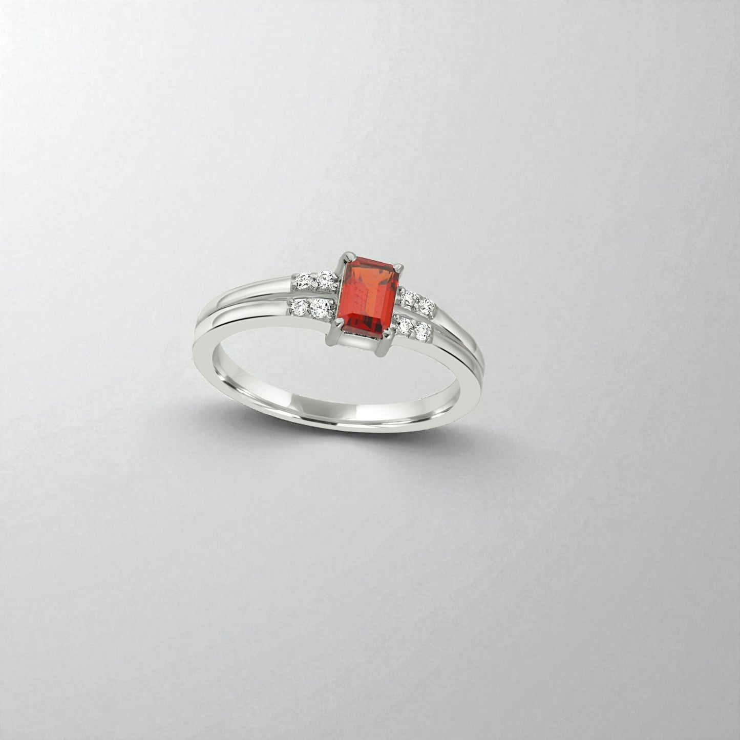 Modern Baguette Red Garnet and Zircon Ring – Sterling Silver Art Deco Gemstone Jewelry for Women