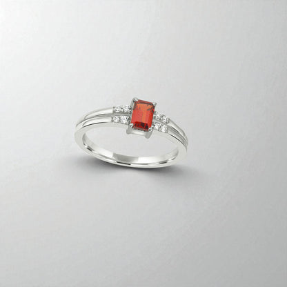 Modern Baguette Red Garnet and Zircon Ring – Sterling Silver Art Deco Gemstone Jewelry for Women