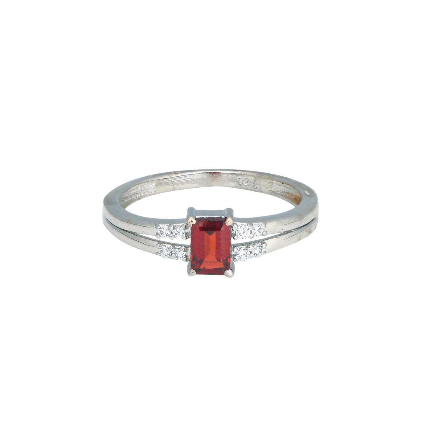 Modern Baguette Red Garnet and Zircon Ring – Sterling Silver Art Deco Gemstone Jewelry for Women