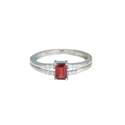Modern Baguette Red Garnet and Zircon Ring – Sterling Silver Art Deco Gemstone Jewelry for Women