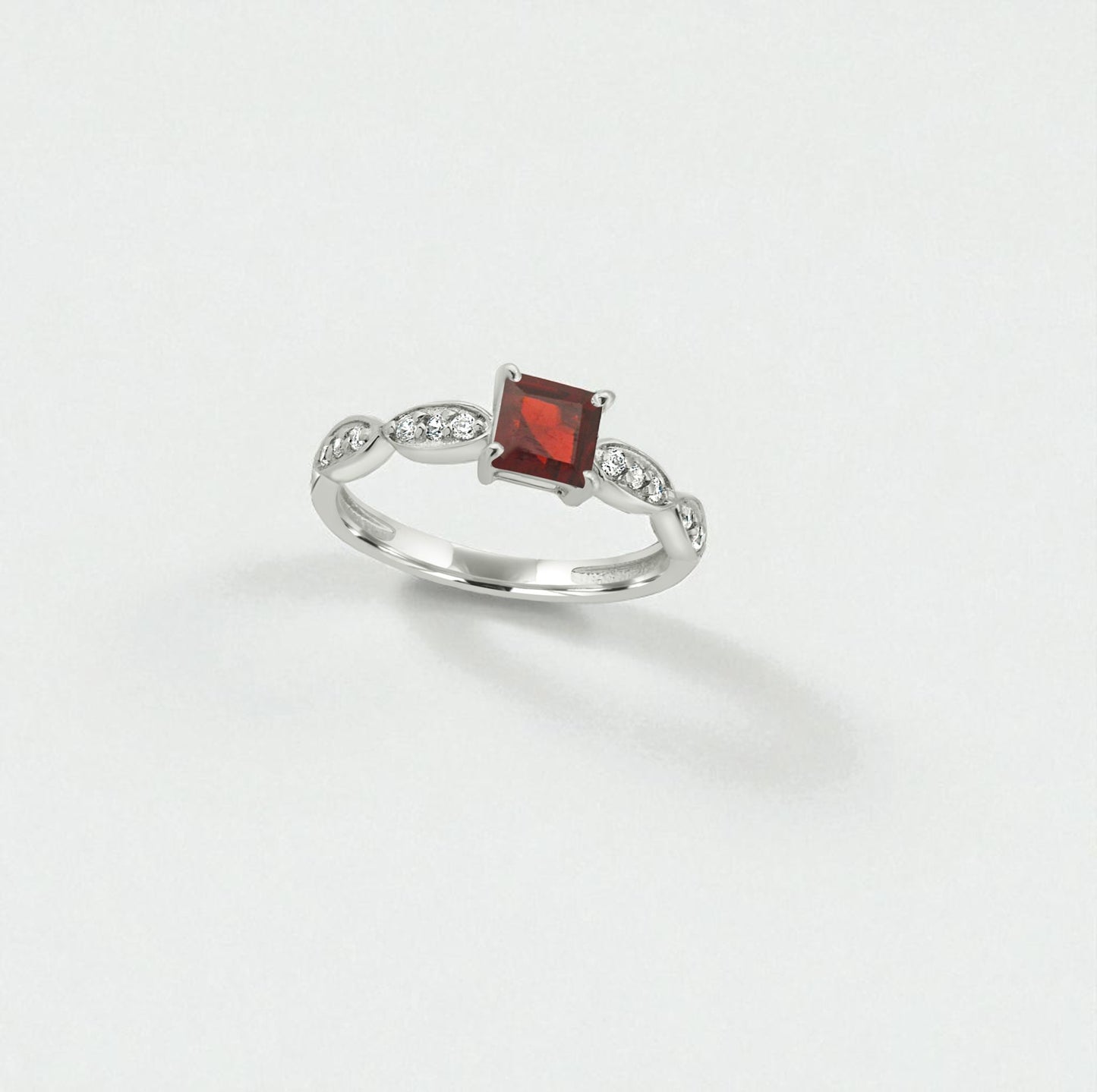 Elegant Princess Cut Garnet and Zircon Sterling Silver Ring – Modern Gemstone Jewelry