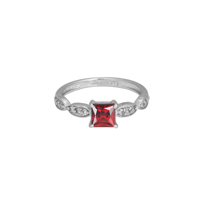 Elegant Princess Cut Garnet and Zircon Sterling Silver Ring – Modern Gemstone Jewelry