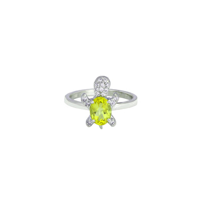 Sterling Silver Turtle Ring in Peridot and Zircon Accents – Trendy 2025 Animal Statement Jewelry for Women