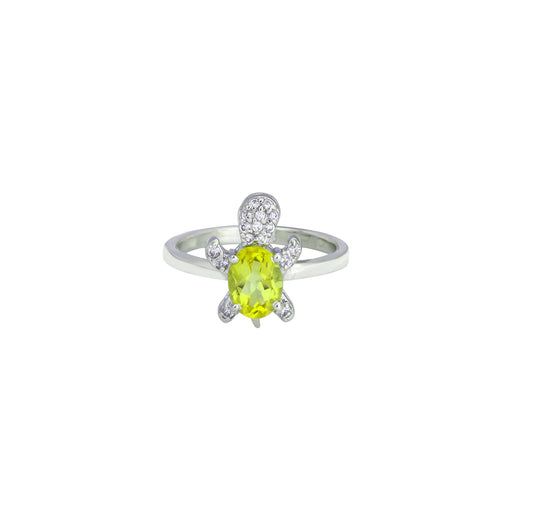 Sterling Silver Turtle Ring in Peridot and Zircon Accents – Trendy 2025 Animal Statement Jewelry for Women