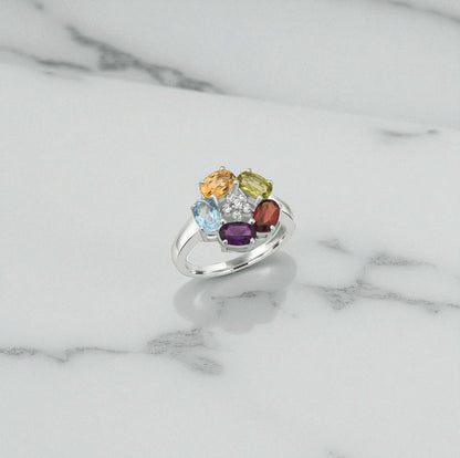Radiant Rainbow Birthstone Ring – Sterling Silver Family Jewelry, Personalized Mother’s Gift for Women