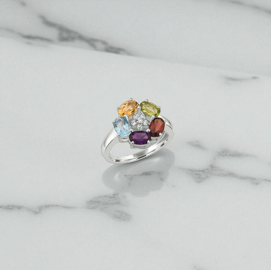 Radiant Rainbow Birthstone Ring – Sterling Silver Family Jewelry, Personalized Mother’s Gift for Women