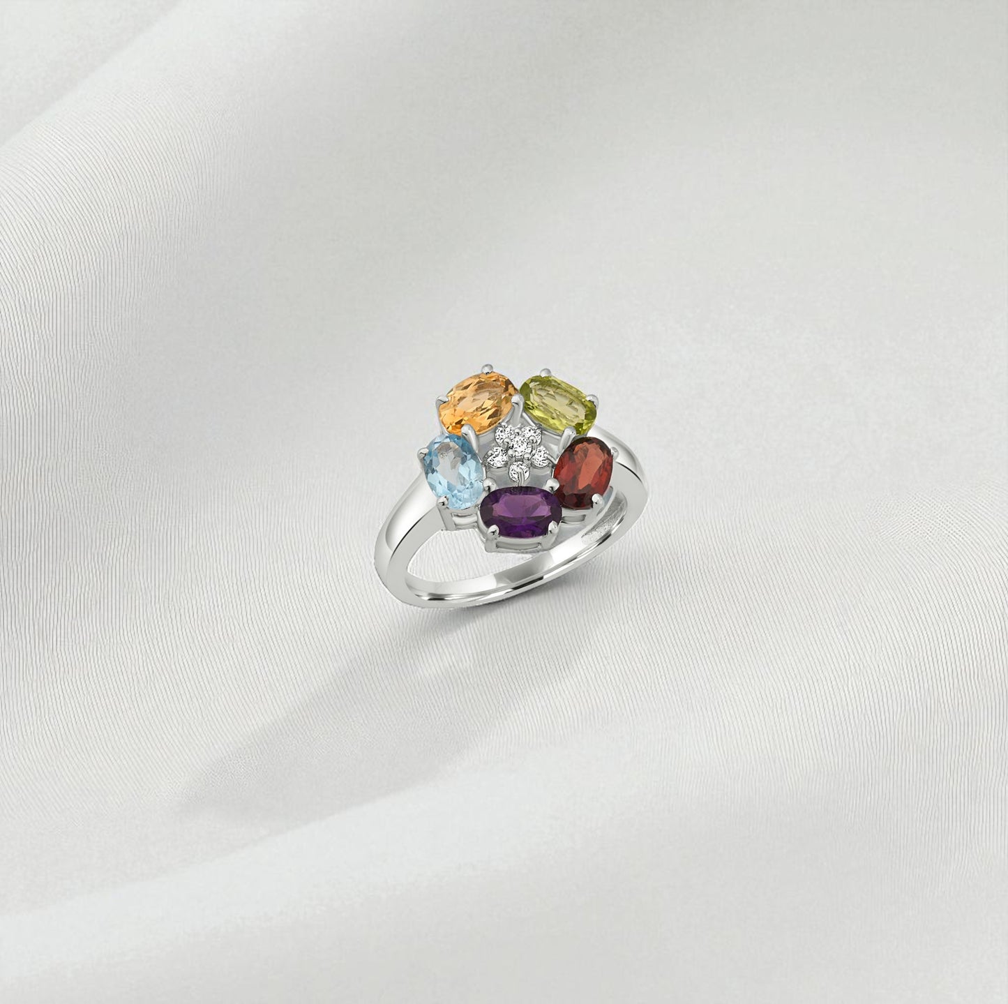 Radiant Rainbow Birthstone Ring – Sterling Silver Family Jewelry, Personalized Mother’s Gift for Women