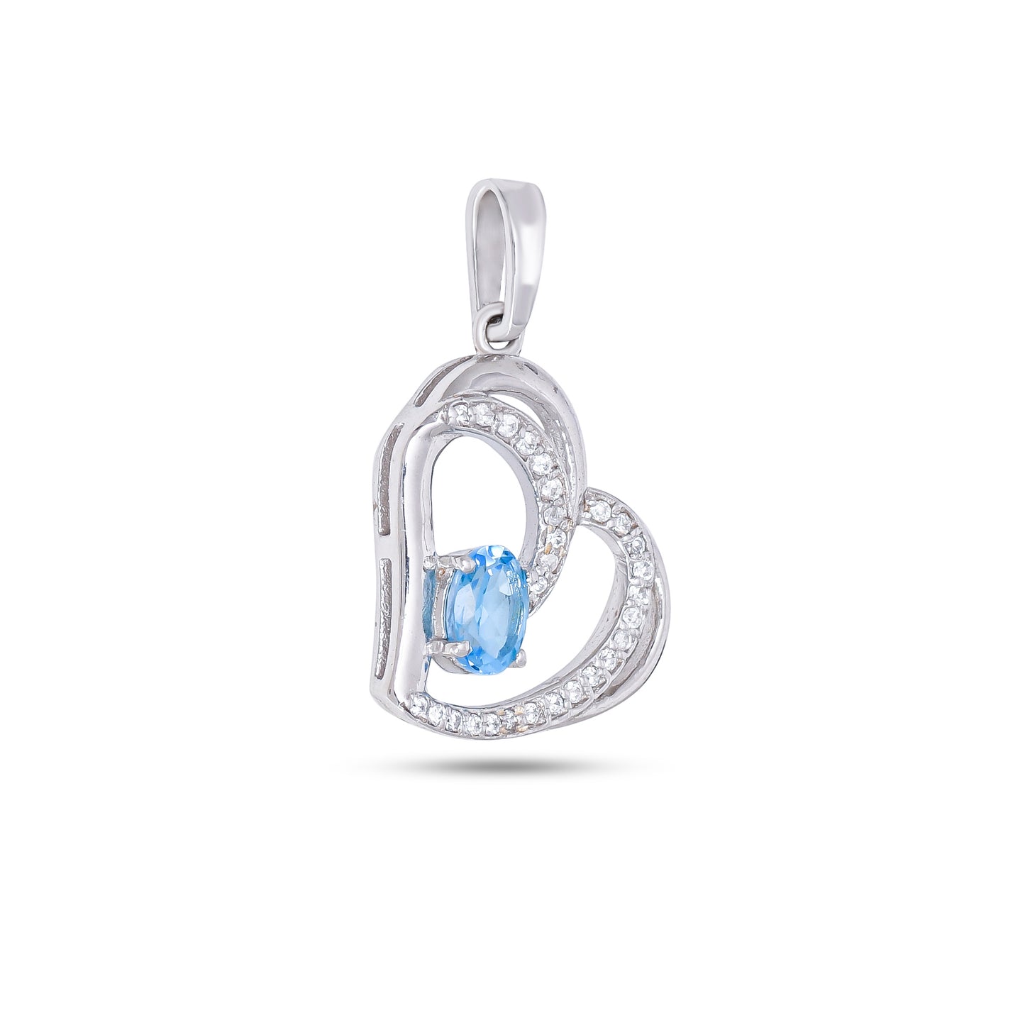 925 Sterling Silver Heart Pendant with Blue Topaz / Citrine & CZ Stones – Elegant Love Necklace for Women