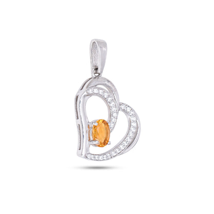 925 Sterling Silver Heart Pendant with Blue Topaz / Citrine & CZ Stones – Elegant Love Necklace for Women