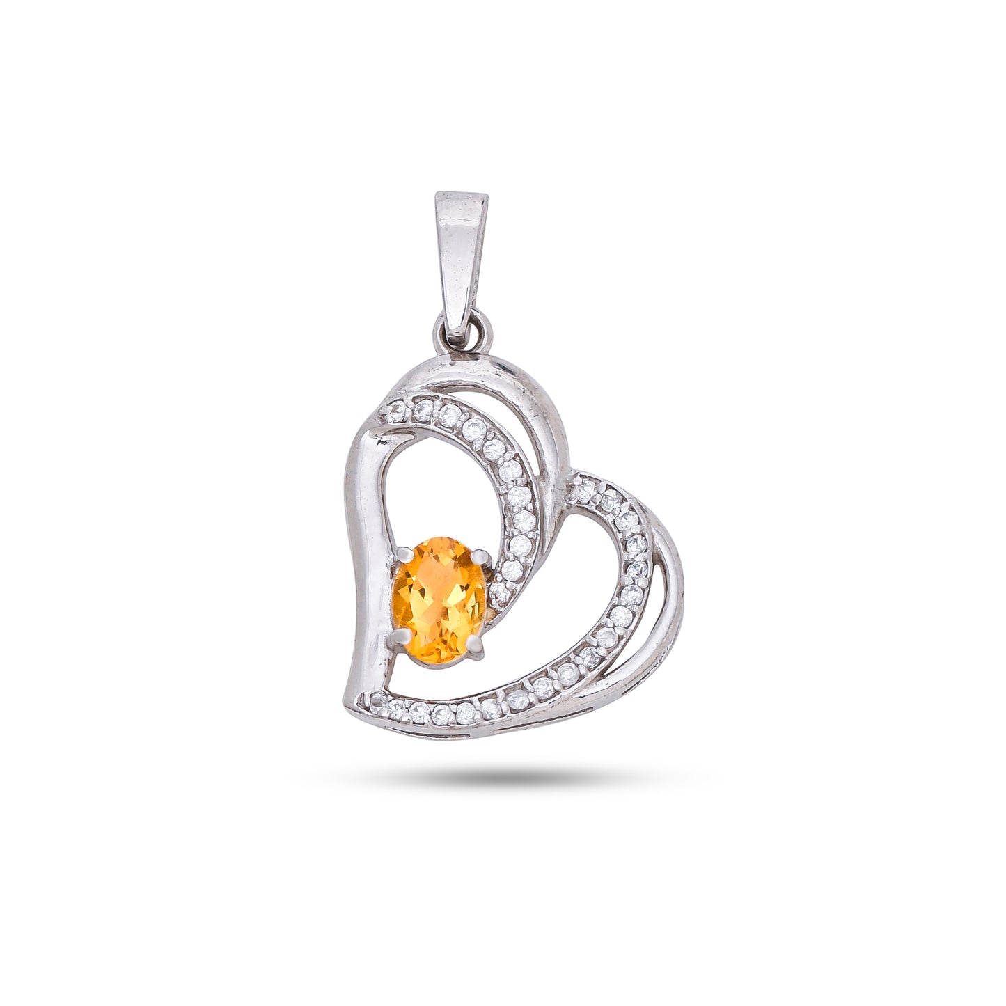 925 Sterling Silver Heart Pendant with Blue Topaz / Citrine & CZ Stones – Elegant Love Necklace for Women