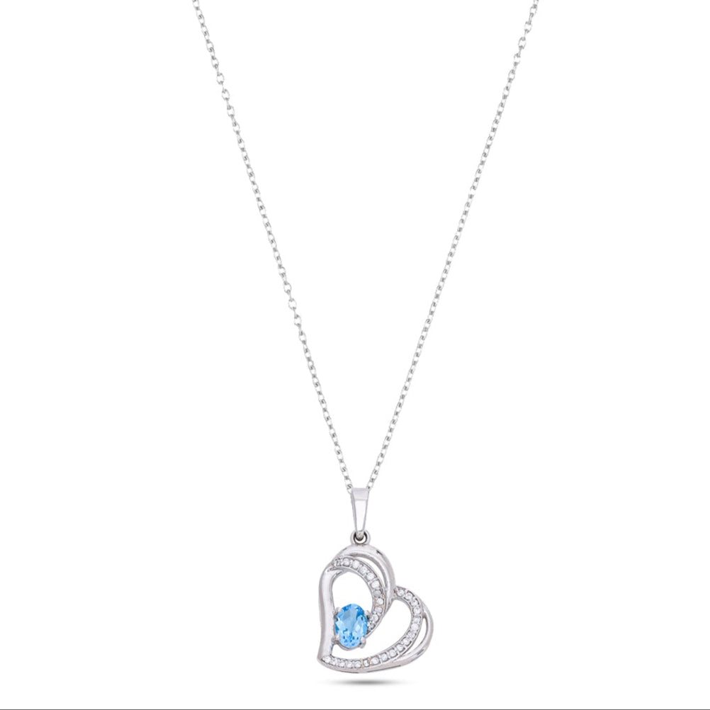 925 Sterling Silver Heart Pendant with Blue Topaz / Citrine & CZ Stones – Elegant Love Necklace for Women