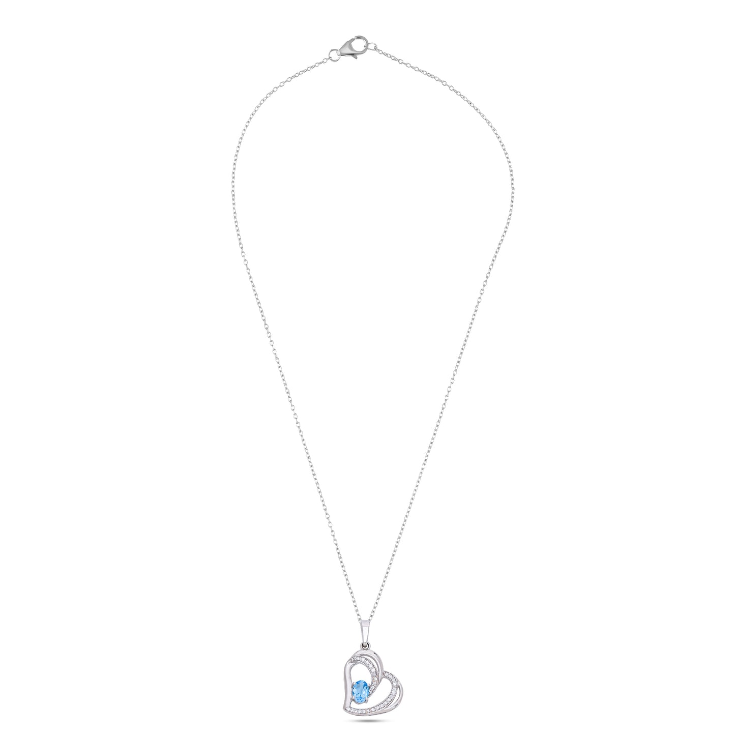 925 Sterling Silver Heart Pendant with Blue Topaz / Citrine & CZ Stones – Elegant Love Necklace for Women