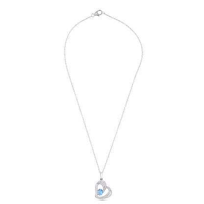 925 Sterling Silver Heart Pendant with Blue Topaz / Citrine & CZ Stones – Elegant Love Necklace for Women