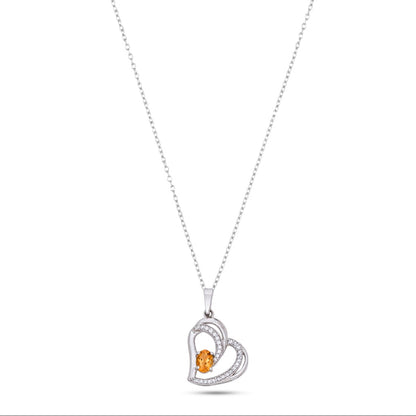 925 Sterling Silver Heart Pendant with Blue Topaz / Citrine & CZ Stones – Elegant Love Necklace for Women