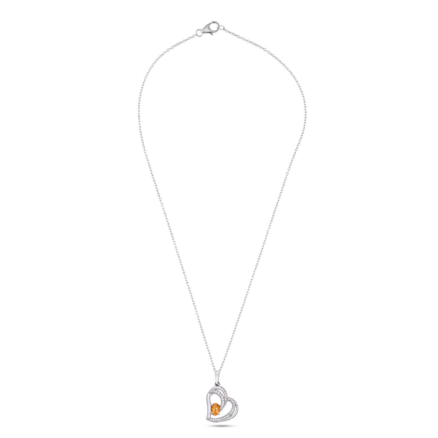 925 Sterling Silver Heart Pendant with Blue Topaz / Citrine & CZ Stones – Elegant Love Necklace for Women