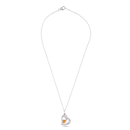 925 Sterling Silver Heart Pendant with Blue Topaz / Citrine & CZ Stones – Elegant Love Necklace for Women