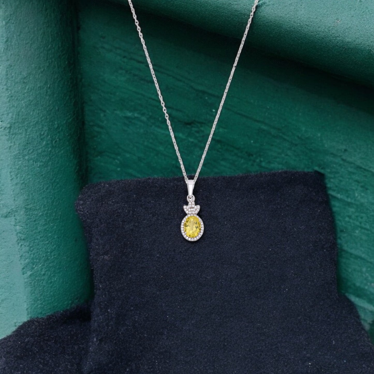 925 Sterling Silver Green Amethyst Pendant with CZ Accents – Pineapple Design Jewelry for Women