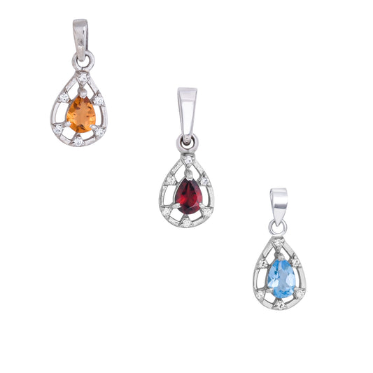 Teardrop Elegance Silver Pendant in Garnet / Blue Topaz / Citrine