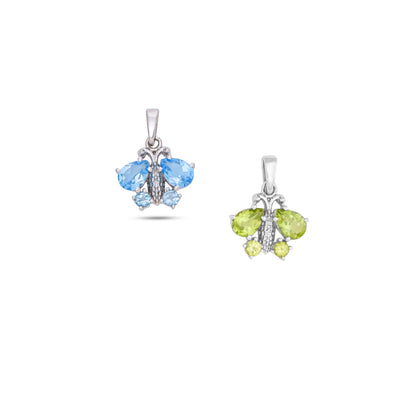 Butterfly Pendant Necklace - Peridot / Blue Topaz for Animal Lovers