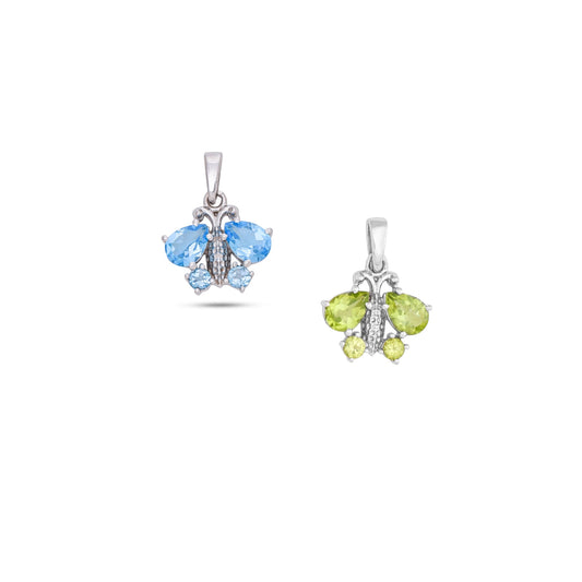 Butterfly Pendant Necklace - Peridot / Blue Topaz for Animal Lovers
