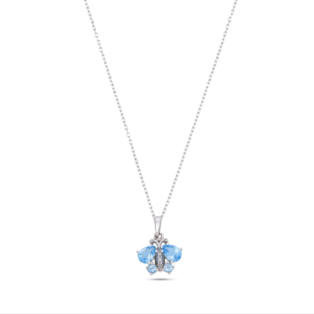 Butterfly Pendant Necklace - Peridot / Blue Topaz for Animal Lovers