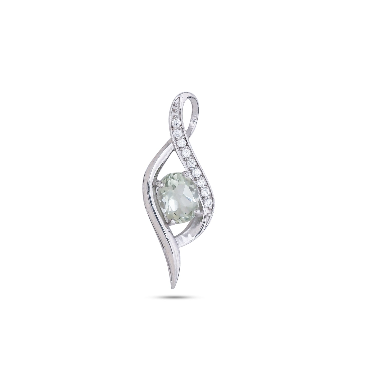 Elegant Twist Design Sterling Silver Pendant with Mint Green Amethyst Gemstone and CZ Accents
