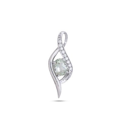 Elegant Twist Design Sterling Silver Pendant with Mint Green Amethyst Gemstone and CZ Accents