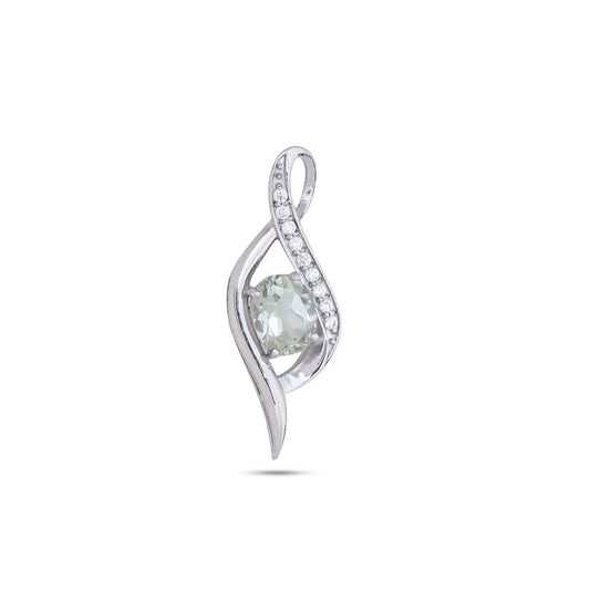 Elegant Twist Design Sterling Silver Pendant with Mint Green Amethyst Gemstone and CZ Accents