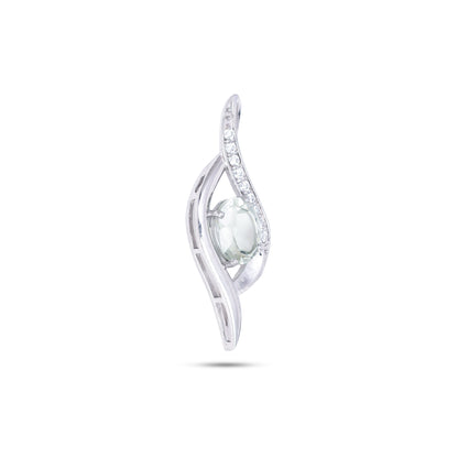 Elegant Twist Design Sterling Silver Pendant with Mint Green Amethyst Gemstone and CZ Accents