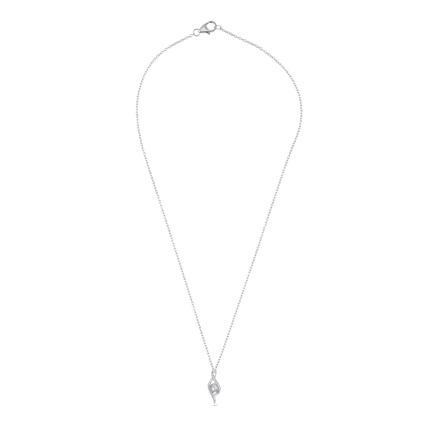 Elegant Twist Design Sterling Silver Pendant with Mint Green Amethyst Gemstone and CZ Accents