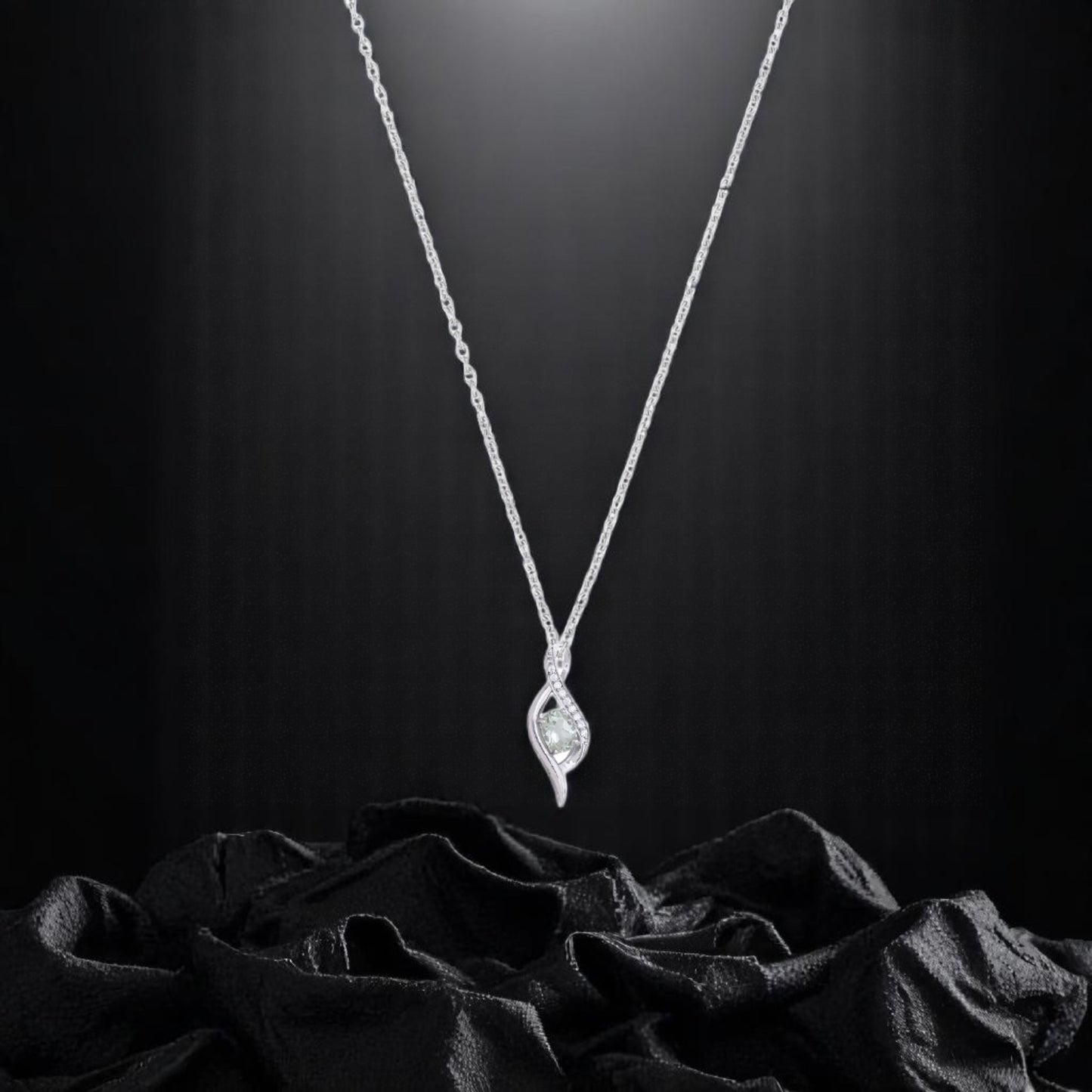 Elegant Twist Design Sterling Silver Pendant with Mint Green Amethyst Gemstone and CZ Accents