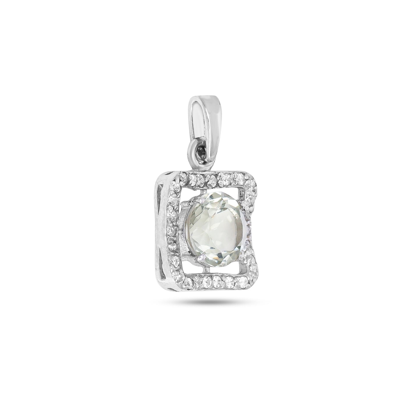 Sterling Silver Square Pendant Necklace in Amethyst – Elegant Halo Design for Women