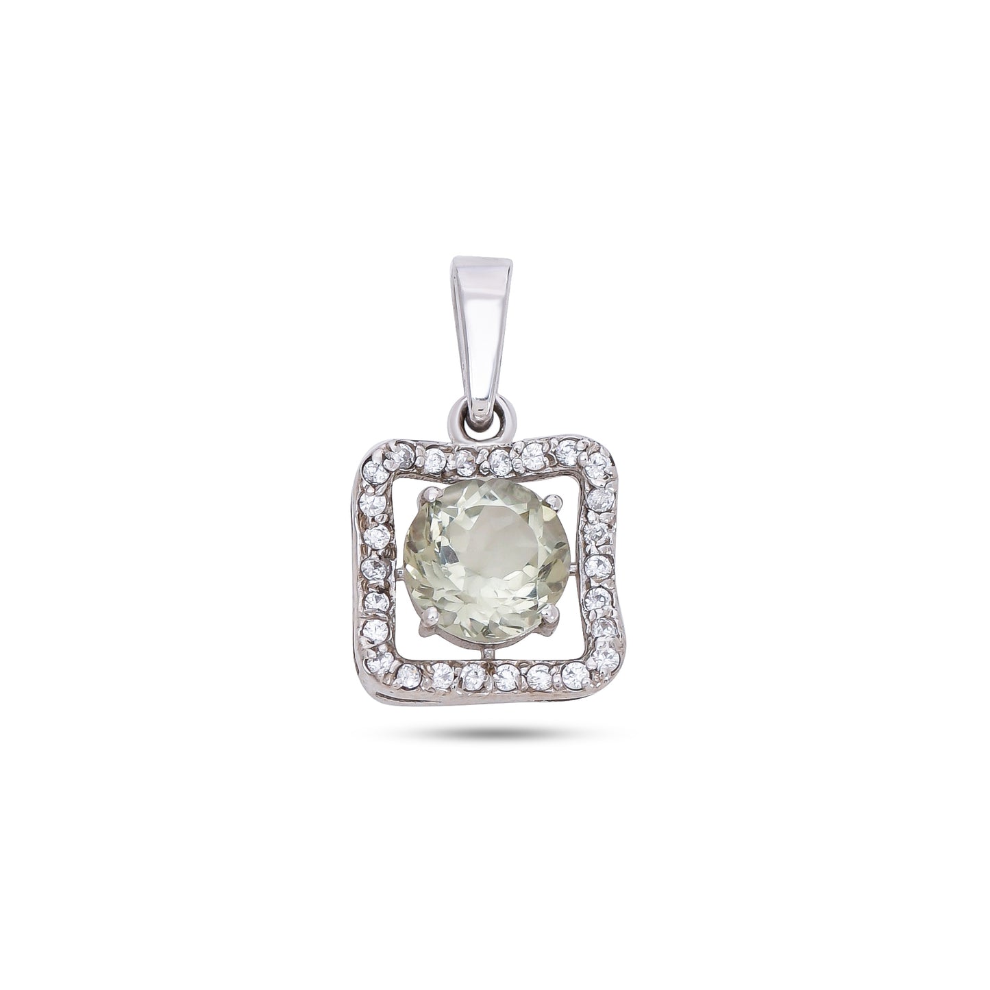 Sterling Silver Square Pendant Necklace in Amethyst – Elegant Halo Design for Women