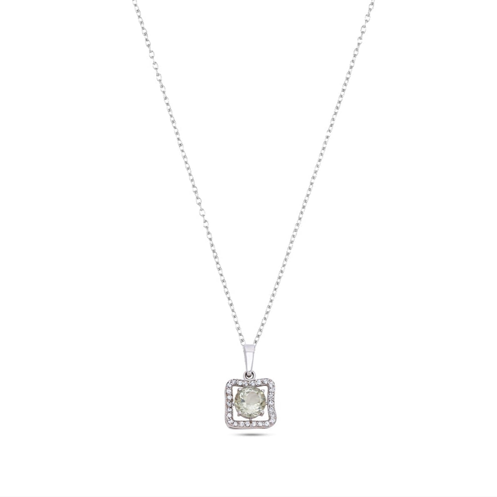 Sterling Silver Square Pendant Necklace in Amethyst – Elegant Halo Design for Women