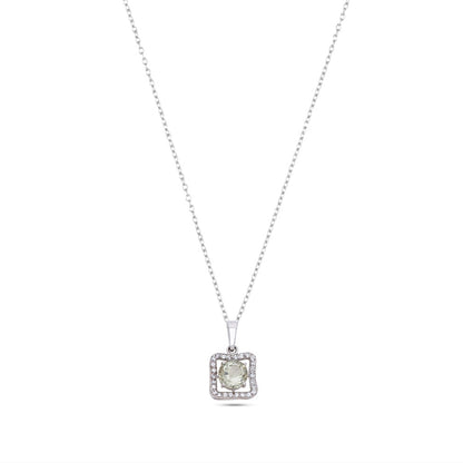 Sterling Silver Square Pendant Necklace in Amethyst – Elegant Halo Design for Women