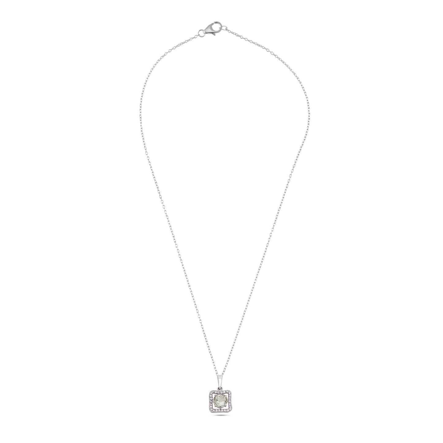 Sterling Silver Square Pendant Necklace in Amethyst – Elegant Halo Design for Women