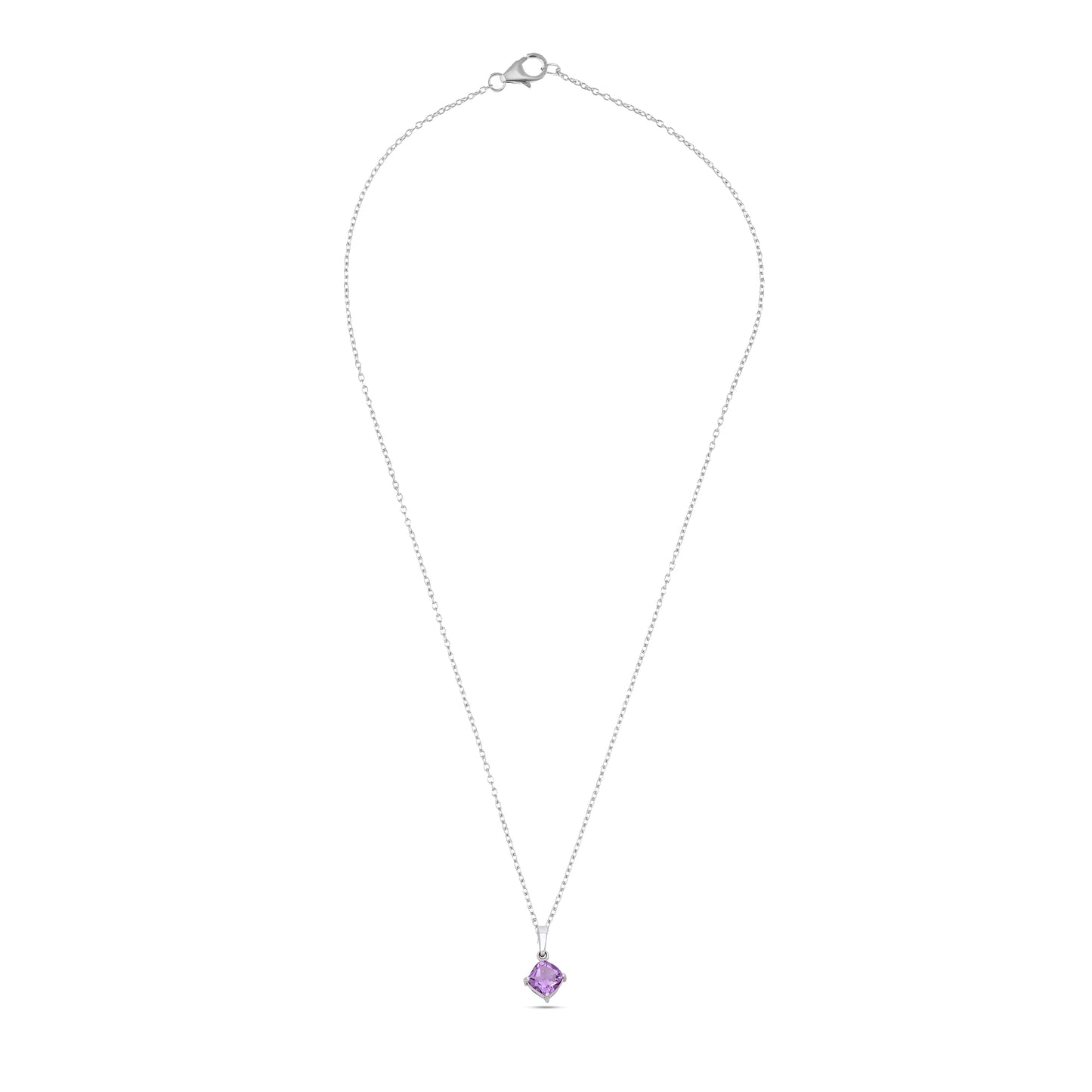 925 Sterling Silver Pendant with Cushion-Cut Purple Amethyst – Minimalist Gemstone Jewelry for Women
