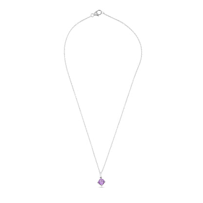 925 Sterling Silver Pendant with Cushion-Cut Purple Amethyst – Minimalist Gemstone Jewelry for Women