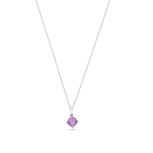 925 Sterling Silver Pendant with Cushion-Cut Purple Amethyst – Minimalist Gemstone Jewelry for Women