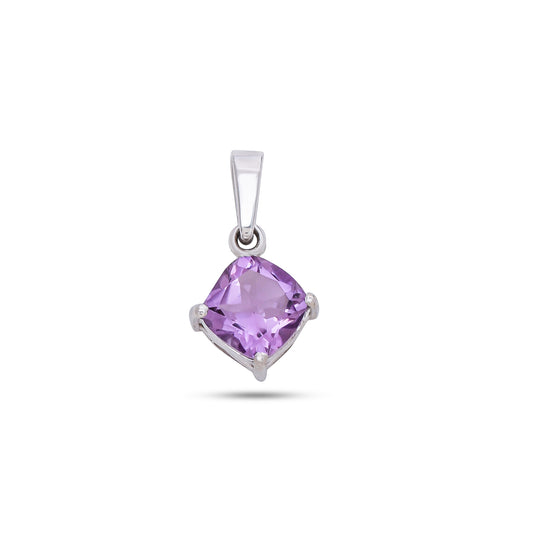 925 Sterling Silver Pendant with Cushion-Cut Purple Amethyst – Minimalist Gemstone Jewelry for Women